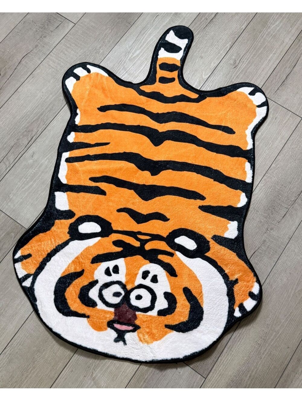 Tiger Print Rug 47" Orange Faux Hide Animal Y2K Streetwear Plush Floor Mat Decor
